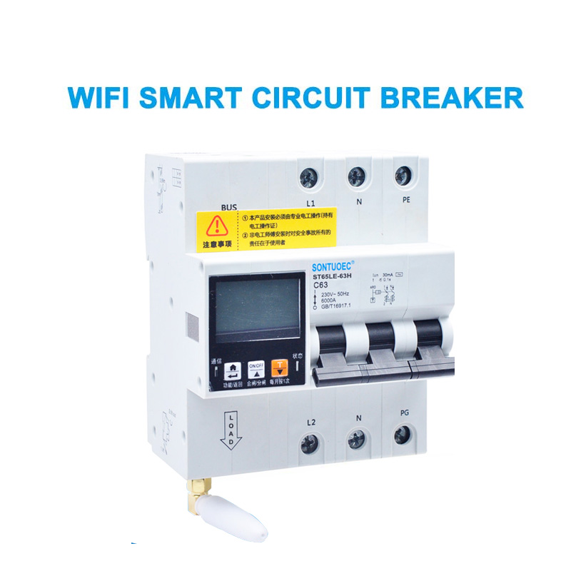 WiFi 4G Tuya ST65Le-63H-serie Multi-functionele RCBO Intelligent Cirwar Breaker